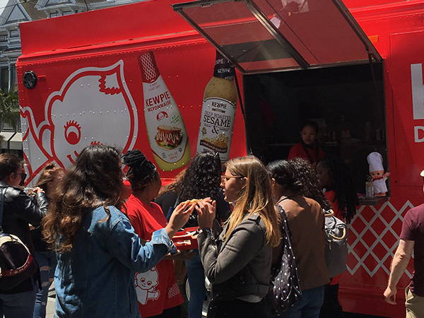 Young people lining up for Kewpie food truck