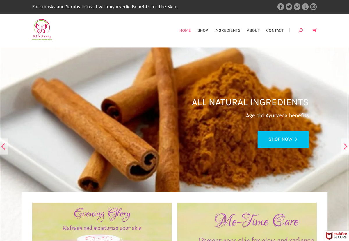 Screenshot of Skin Savvy, from the beauty websites collection.