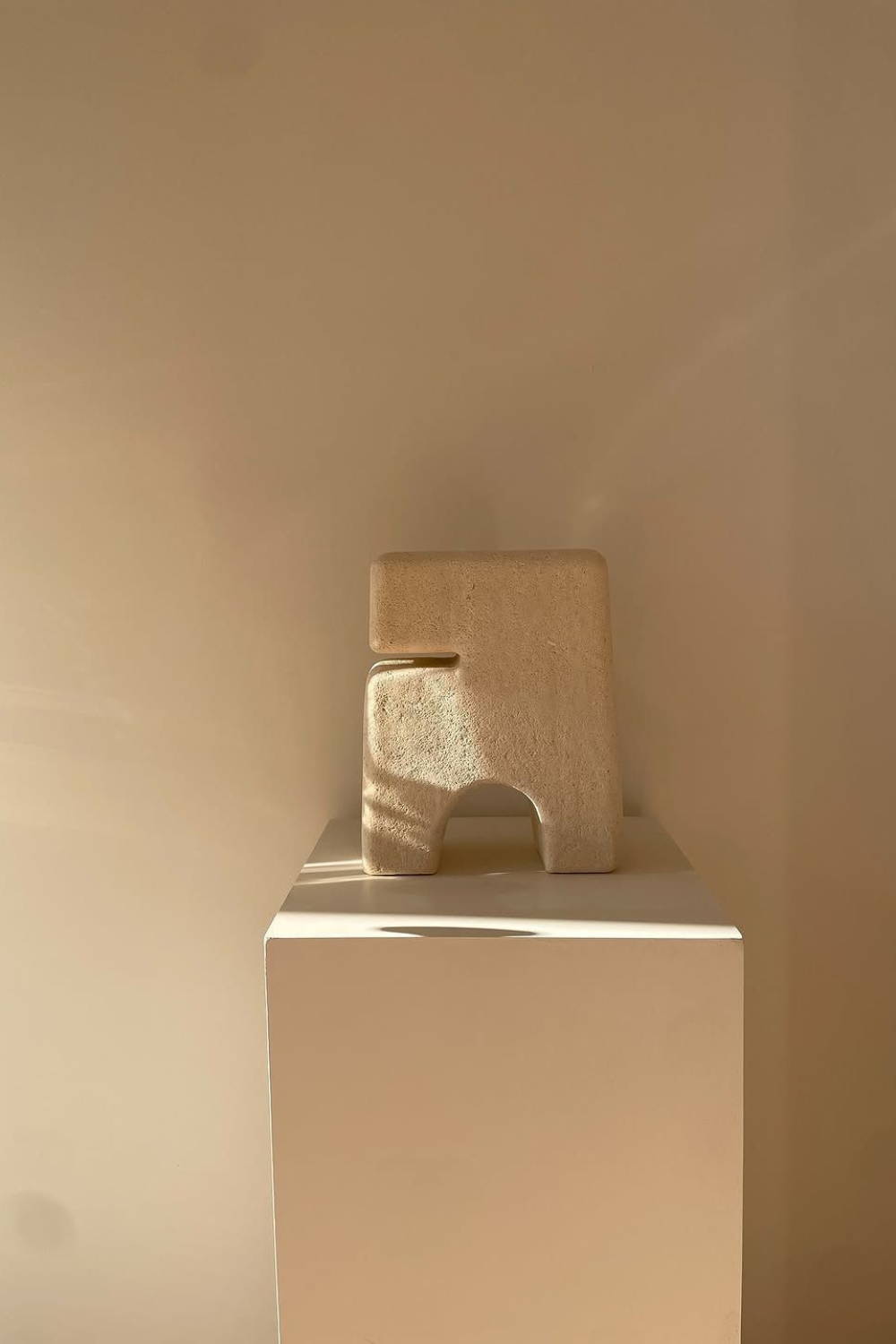 Gilani Collection Sculpture Art by Evelyn Michaelides - Hand-carved, organic-shaped limestone sculpture art.
