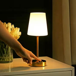 Carson 12.75 in. Brass Gold/White Modern Minimalist Iron Rechargeable Integrated LED Table Lamp