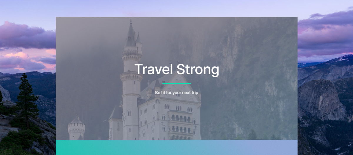 Screenshot of Travel Strong, from the fitness websites collection.