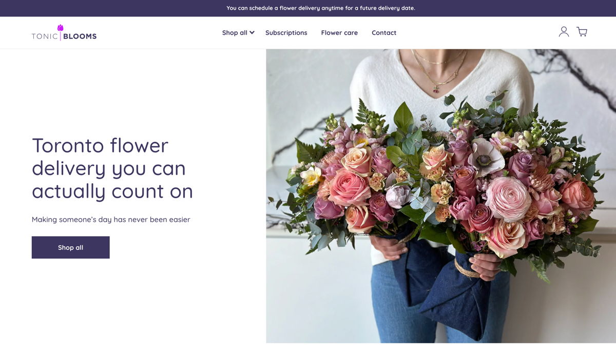 Screenshot of Tonic Blooms, from the local business websites collection.