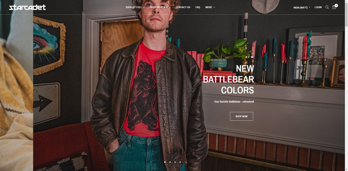 Screenshot of Star Cadet, from the shopify clothing stores collection.