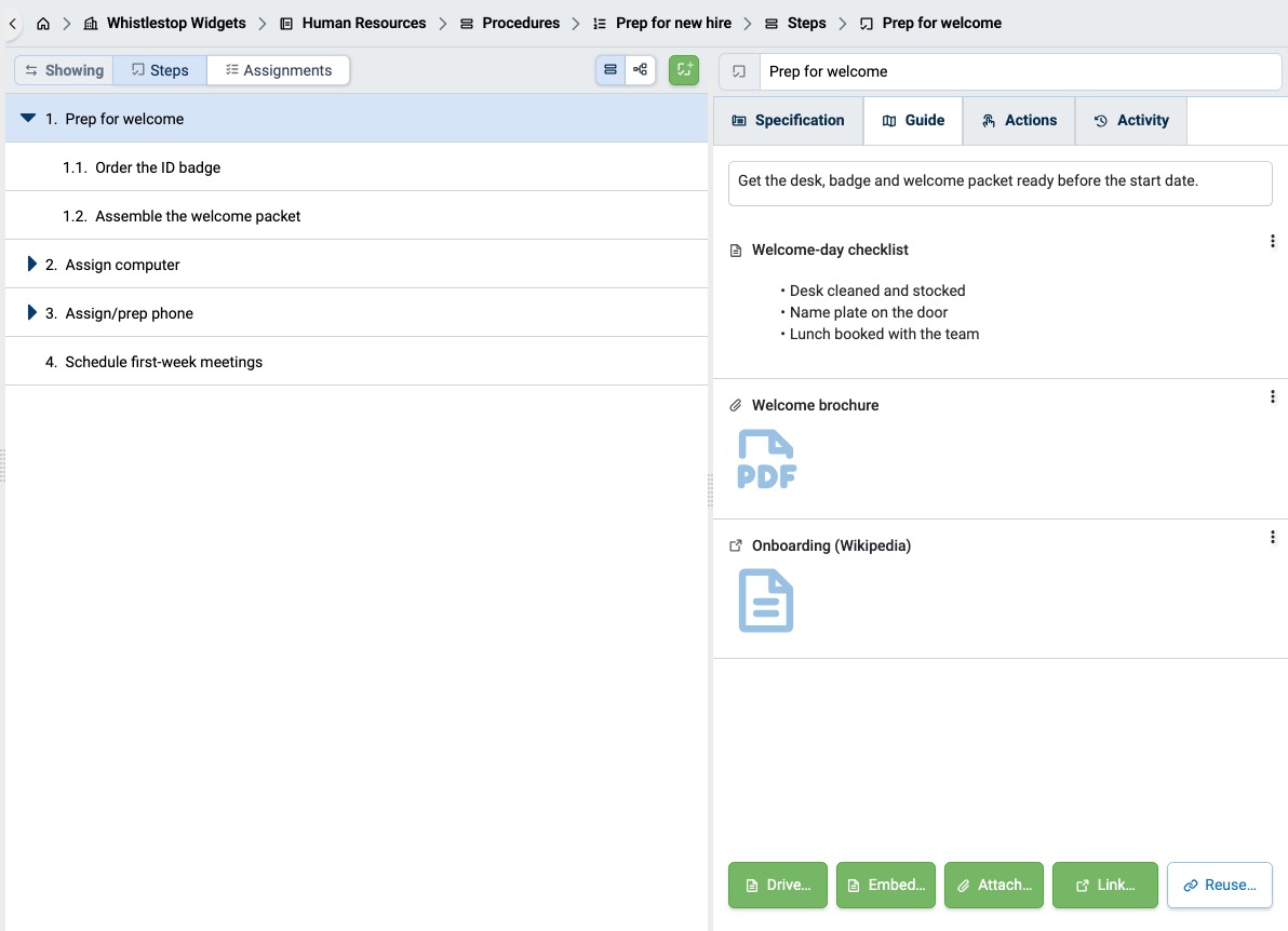 Guide showing Linked, Attached, and Embedded Resources