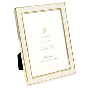 Isaac Jacobs 5x7 White Leather with Gold Metal (Vertical & Horizontal) Picture Frame, Shagreen Border w/Black Fabric Easel, Wall-Mountable, Made For Tabletop, Photo Gallery (5x7, White W/Gold)