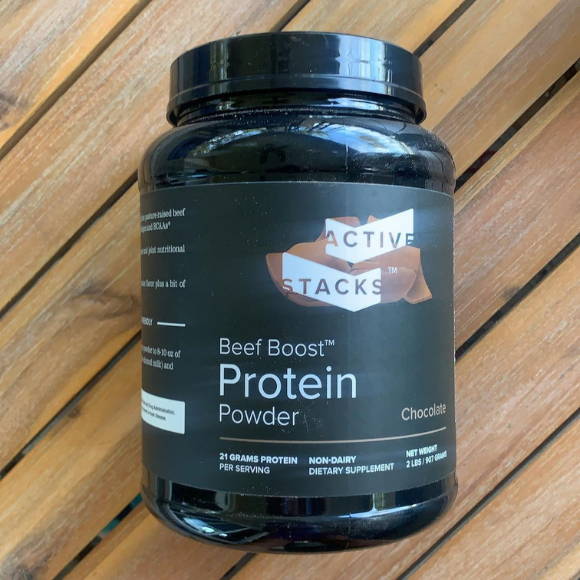 customer shows active stacks bottle of protein