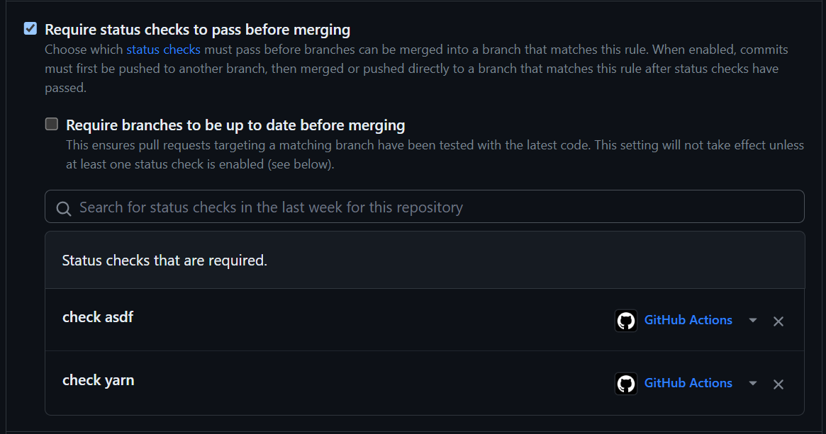 Adding GitHub Actions to branch protection 