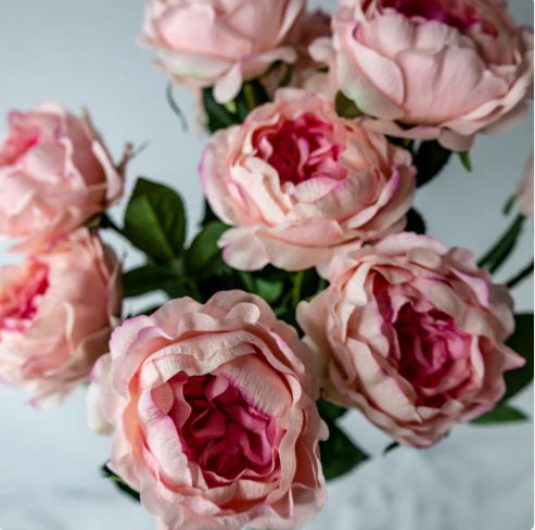 Dusky Pink David Austin Real Touch Half Bloom Rose - Realistic Artificial Flowers