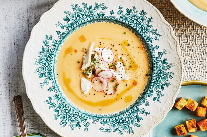 Root Vegetable and White Fish Cream Soup