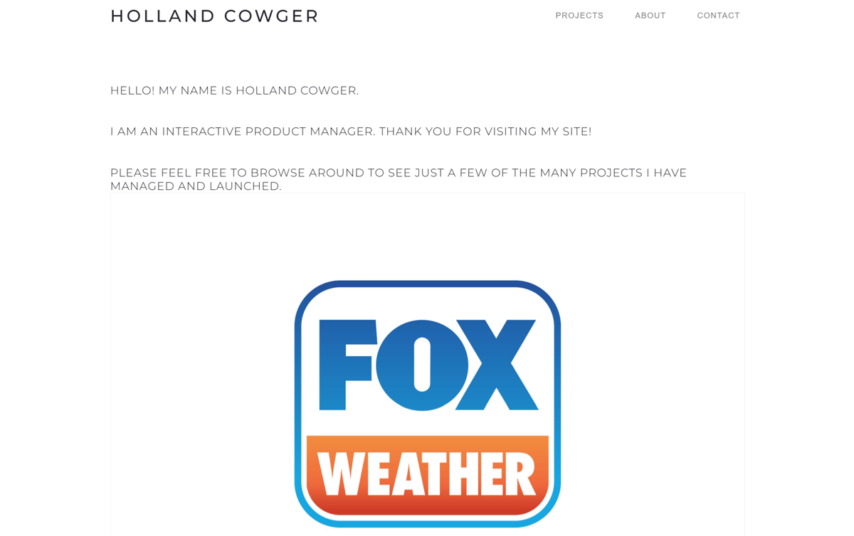 Screenshot of Holland Cowger, from the product manager portfolios collection.