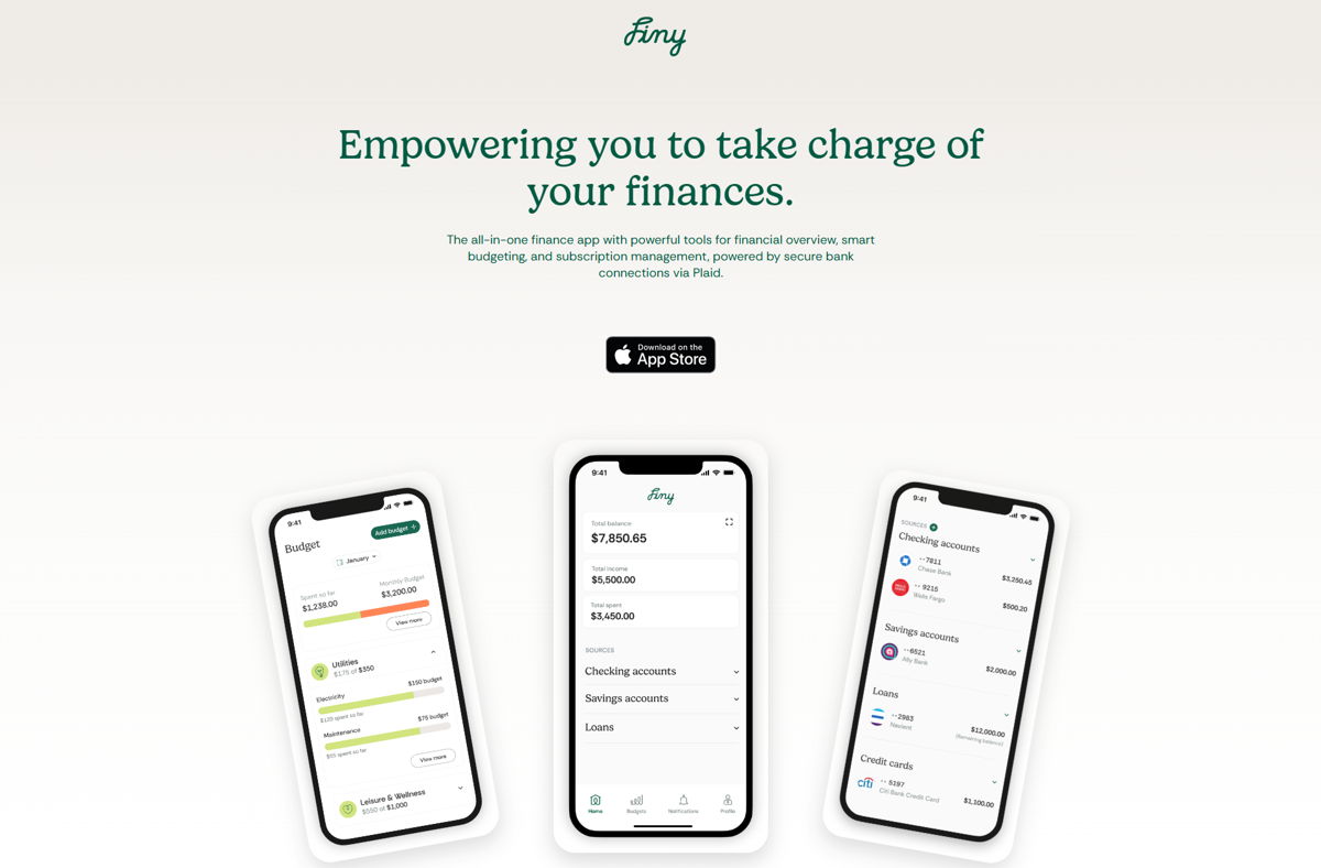 Screenshot of Finy , from the app websites collection.
