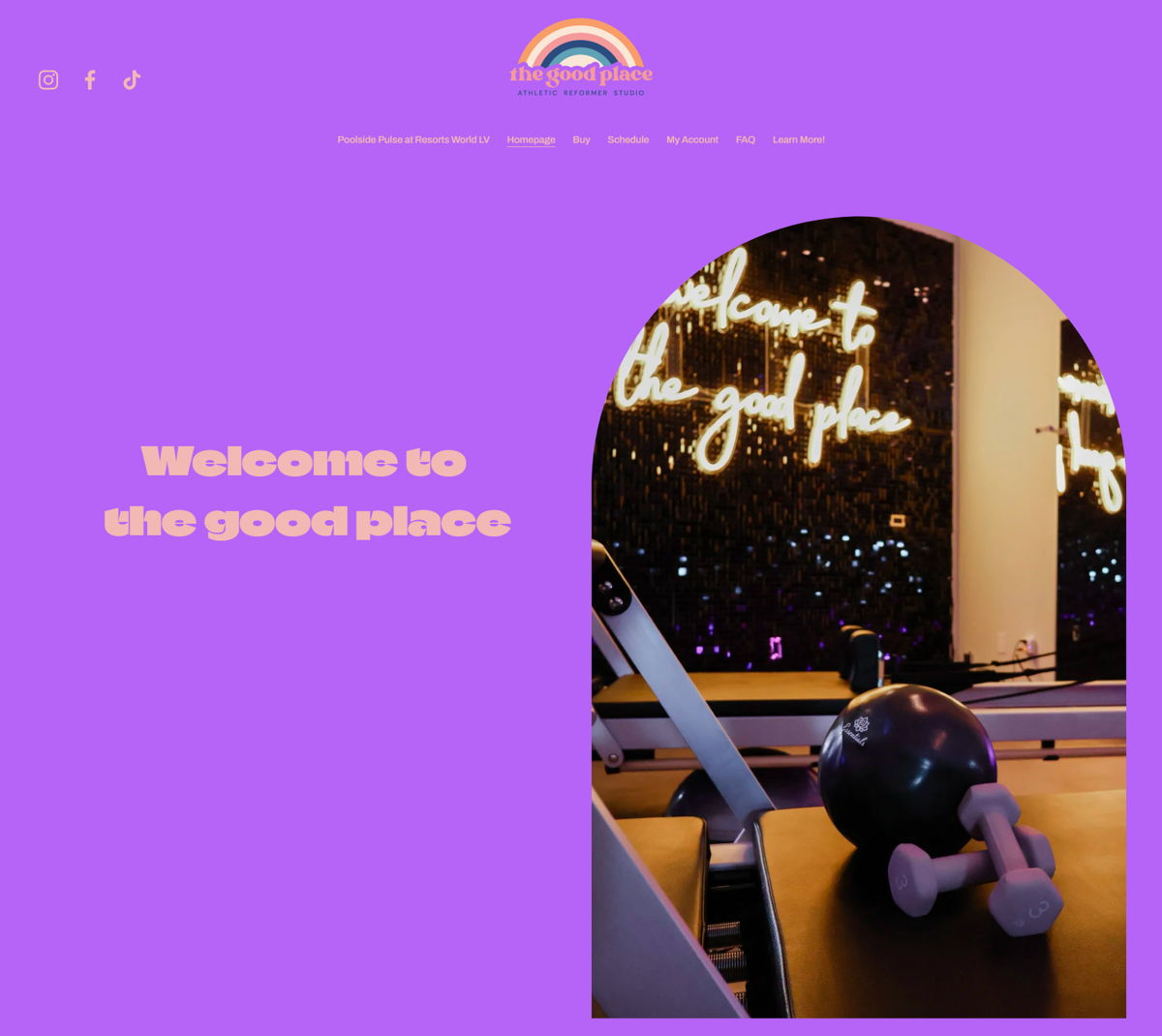 Screenshot of The Good Place LV Pilates Reformer Studio, from the pilates websites collection.