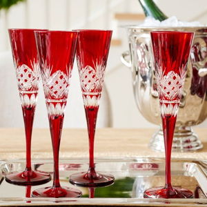 Antique Cut Champagne Glasses in Red