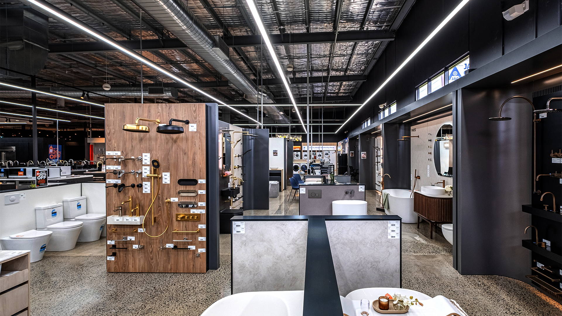 e&s store in victoria, showcasing pendant lighting and track lighting by Havit Commercial 
