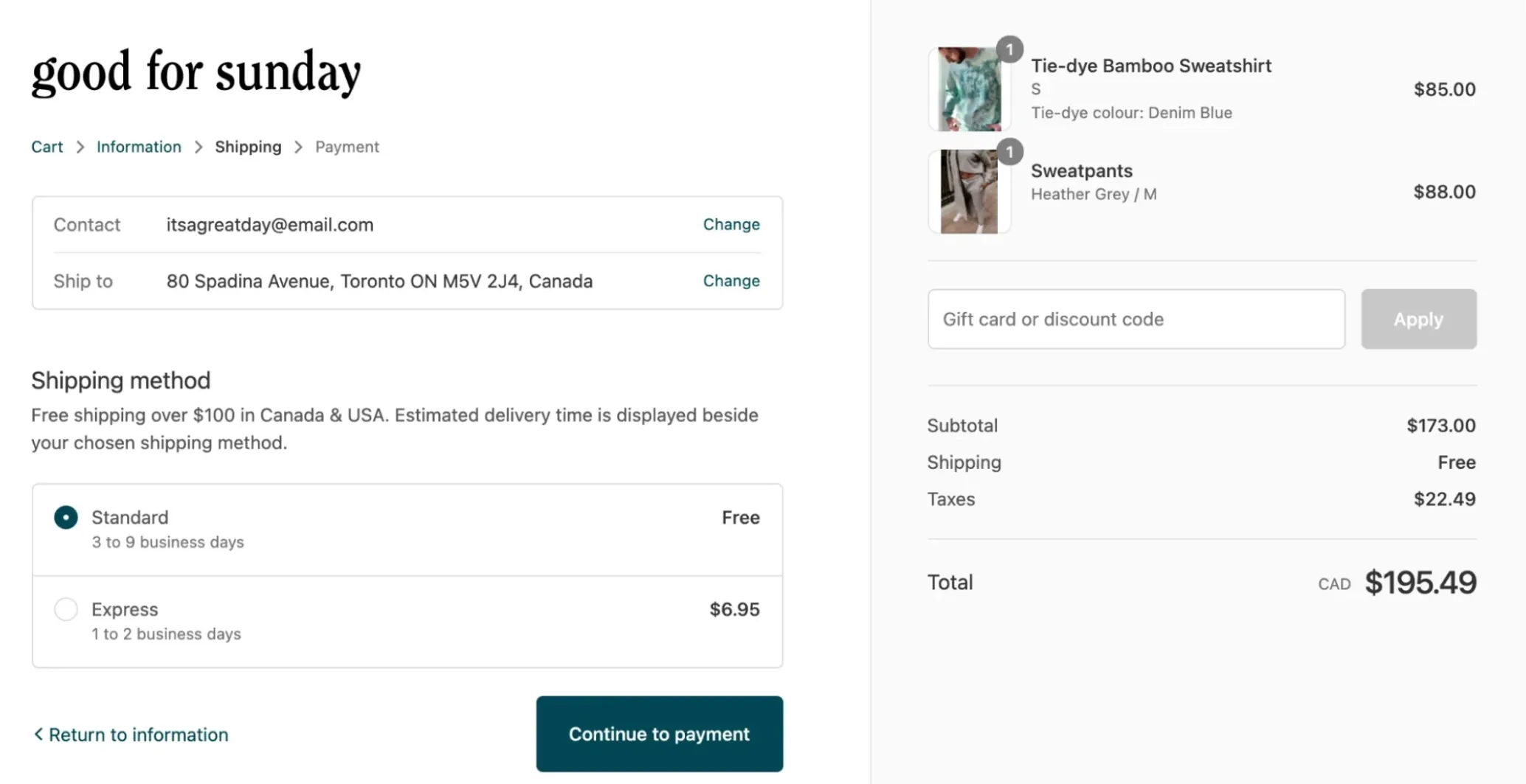 good for sunday checkout page
