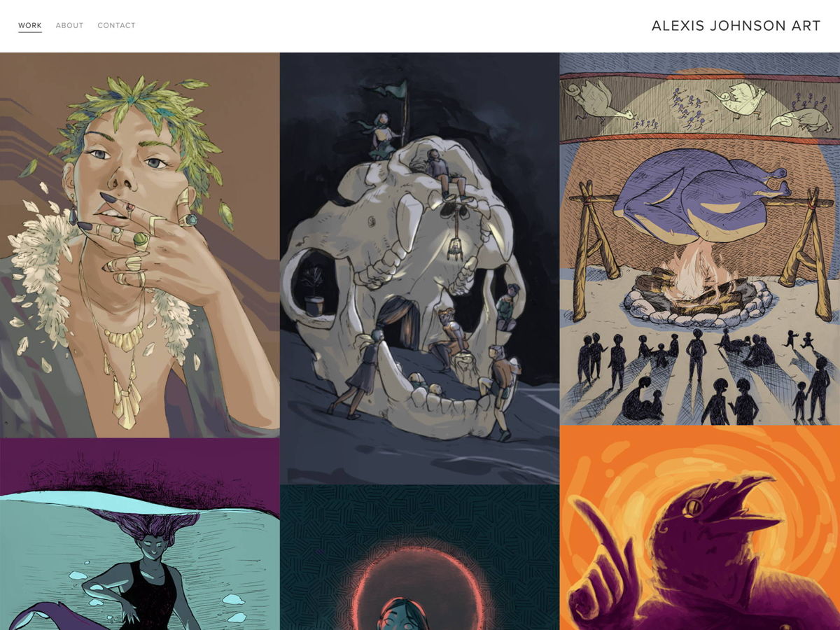 Screenshot of Alexis Johnson Art, from the squarespace portfolio examples collection.