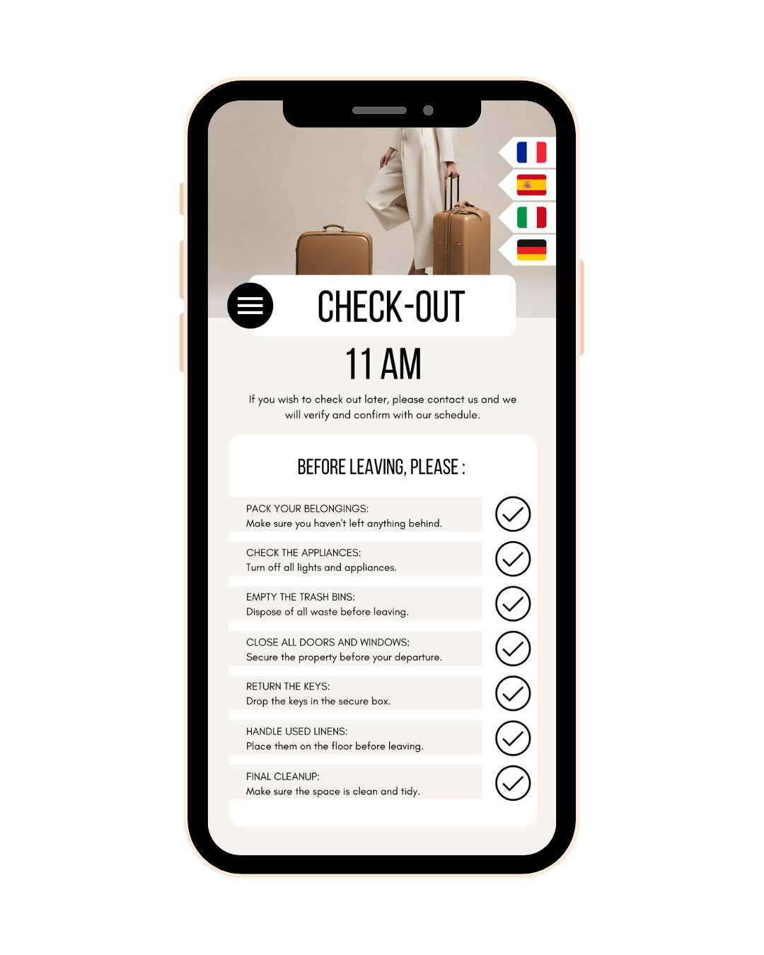 Editable Airbnb Welcome Book on smartphone screen, guest information guide template