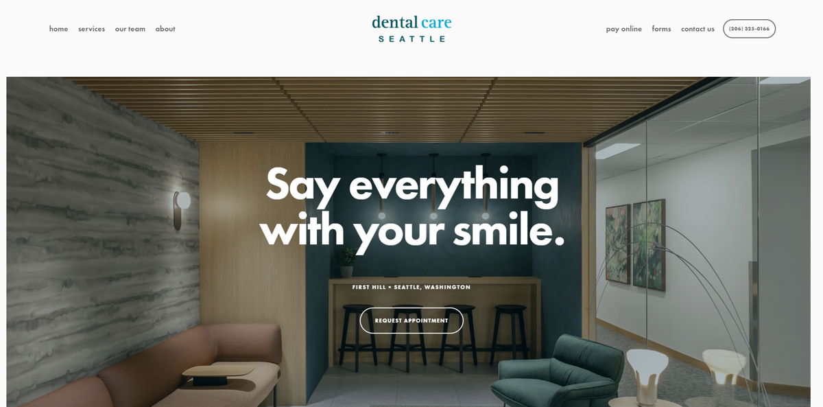Screenshot of Dental Care Seattle, from the brochure websites collection.