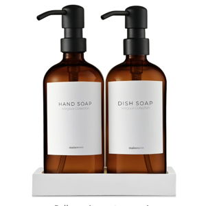 MaisoNovo Kitchen Soap Dispenser Set | 16.9 fl oz Amber Bottles Black Pumps Set of 2