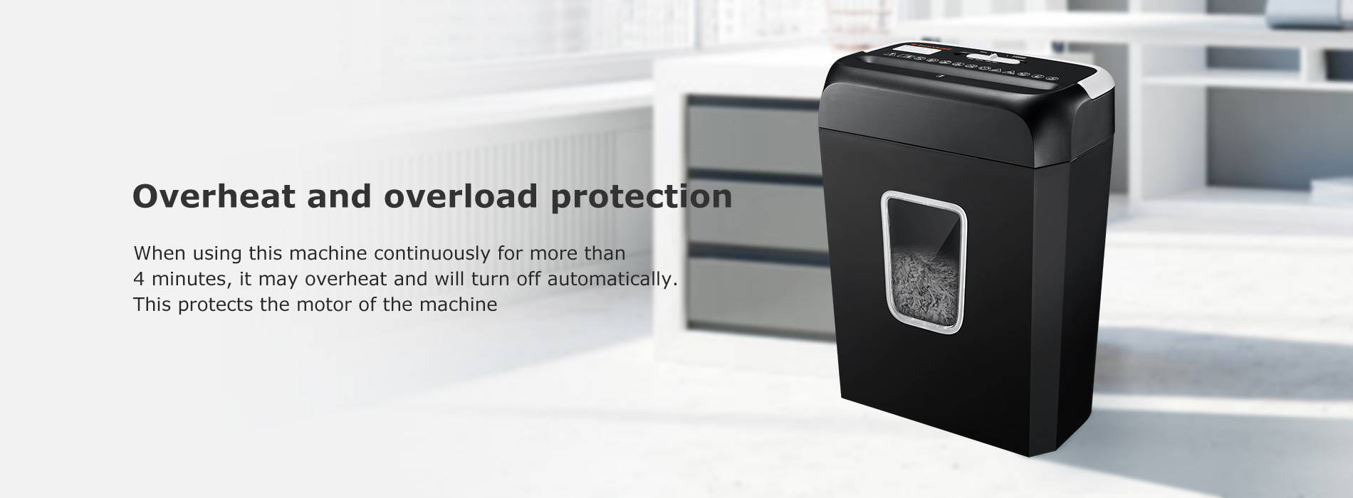 Overheat and overload protection When using this machine continuously for more than 4 minutes, it may overheat and will turn off automatically. This protects the motor of the machine