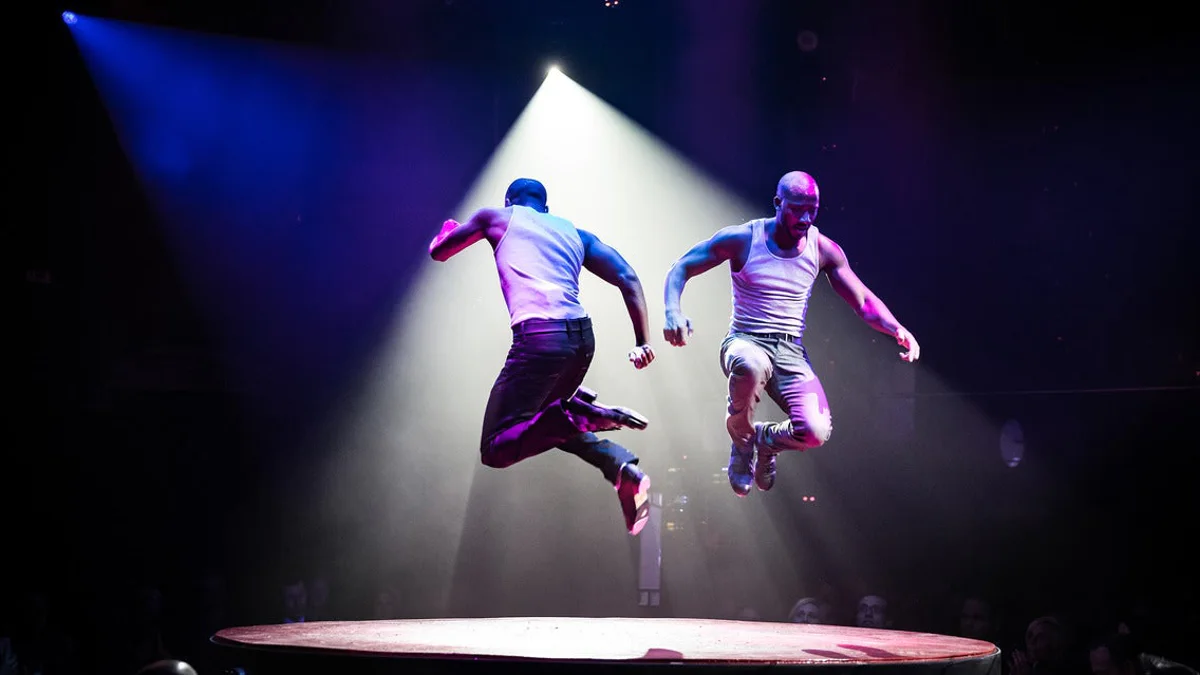 Acrobatic performance inside the intimate Absinthe tent at Caesars Palace
