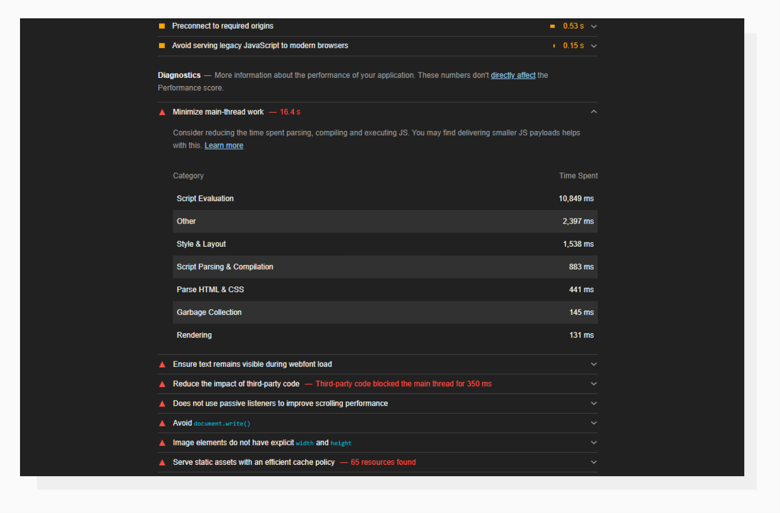 Minimize Main-Thread Work screenshot