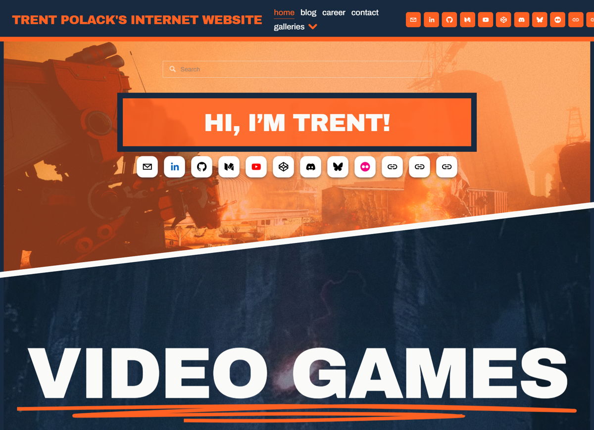 Screenshot of Trent Polack, from the game developer portfolios collection.