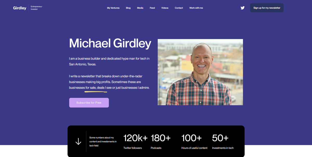Screenshot of Michael Girdley, from the personal websites collection.