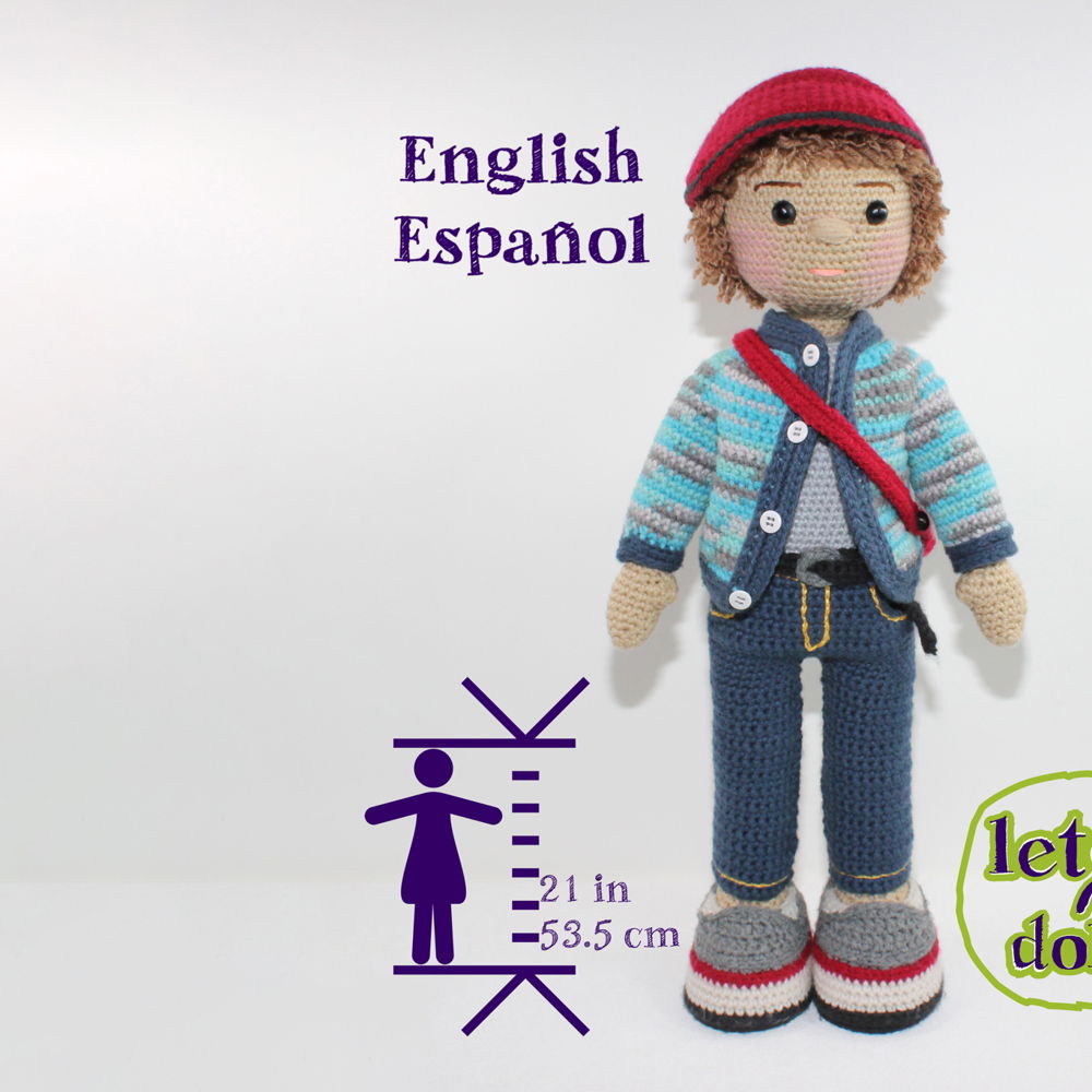 Alex Large Crochet Doll Pattern, Amigurumi, 21"/ 53 cm Tall