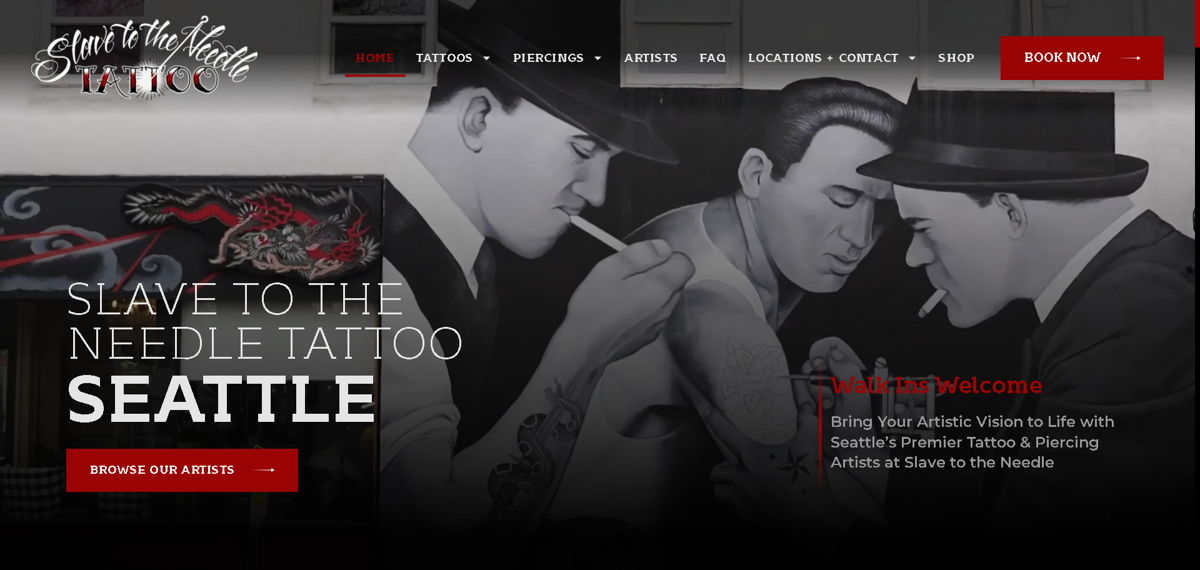 Screenshot of Slave to the Needle Tattoo, from the tattoo websites collection.