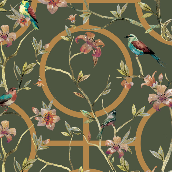 green & brown floral geometric wallpaper pattern image