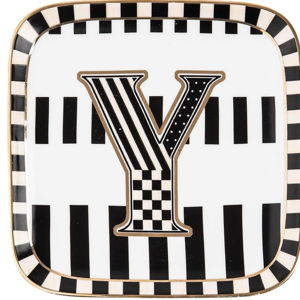 MACKENZIE-CHILDS Monogram Dish, Decorative Ceramic Letter Plate, 5 3/4" Square, Y