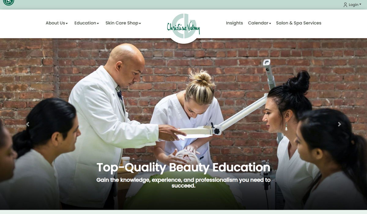 Screenshot of Christine Valmy Skin Care, from the esthetician websites collection.