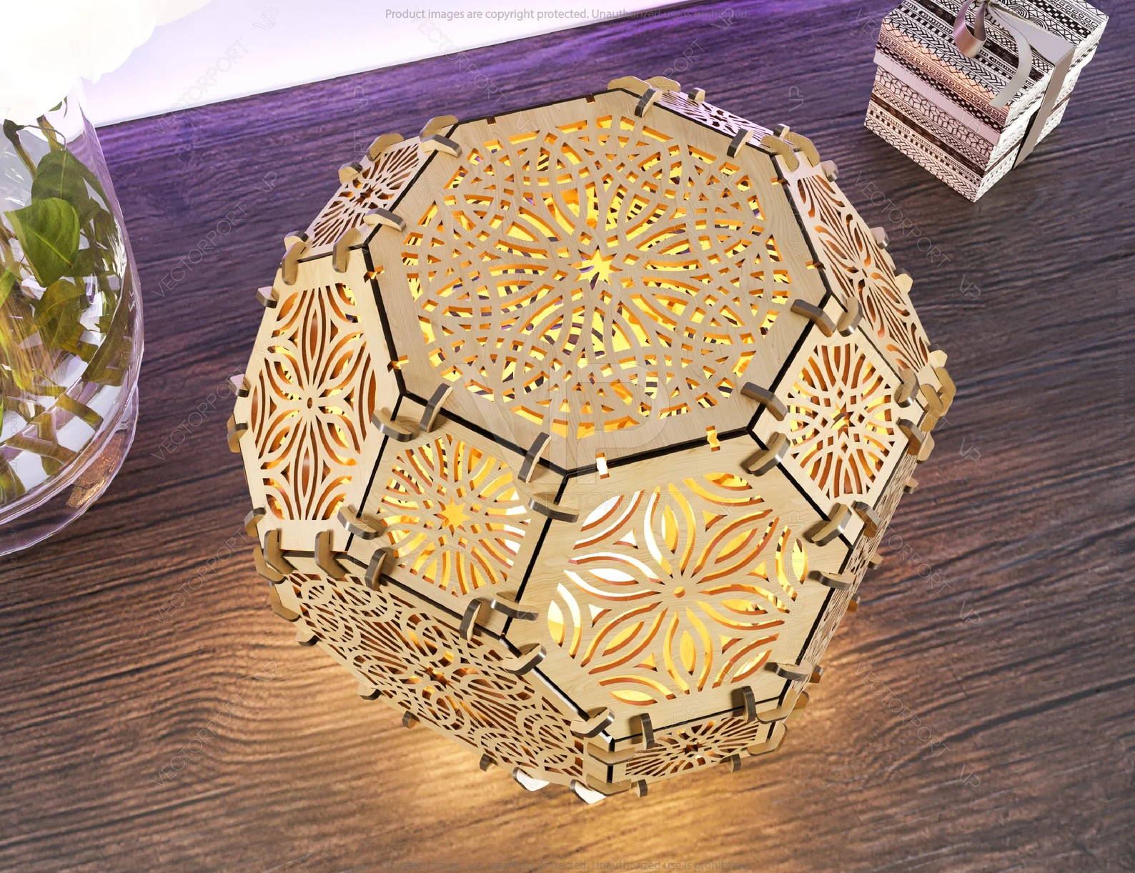 Sombra de lámpara integrada de madera de corte láser 005