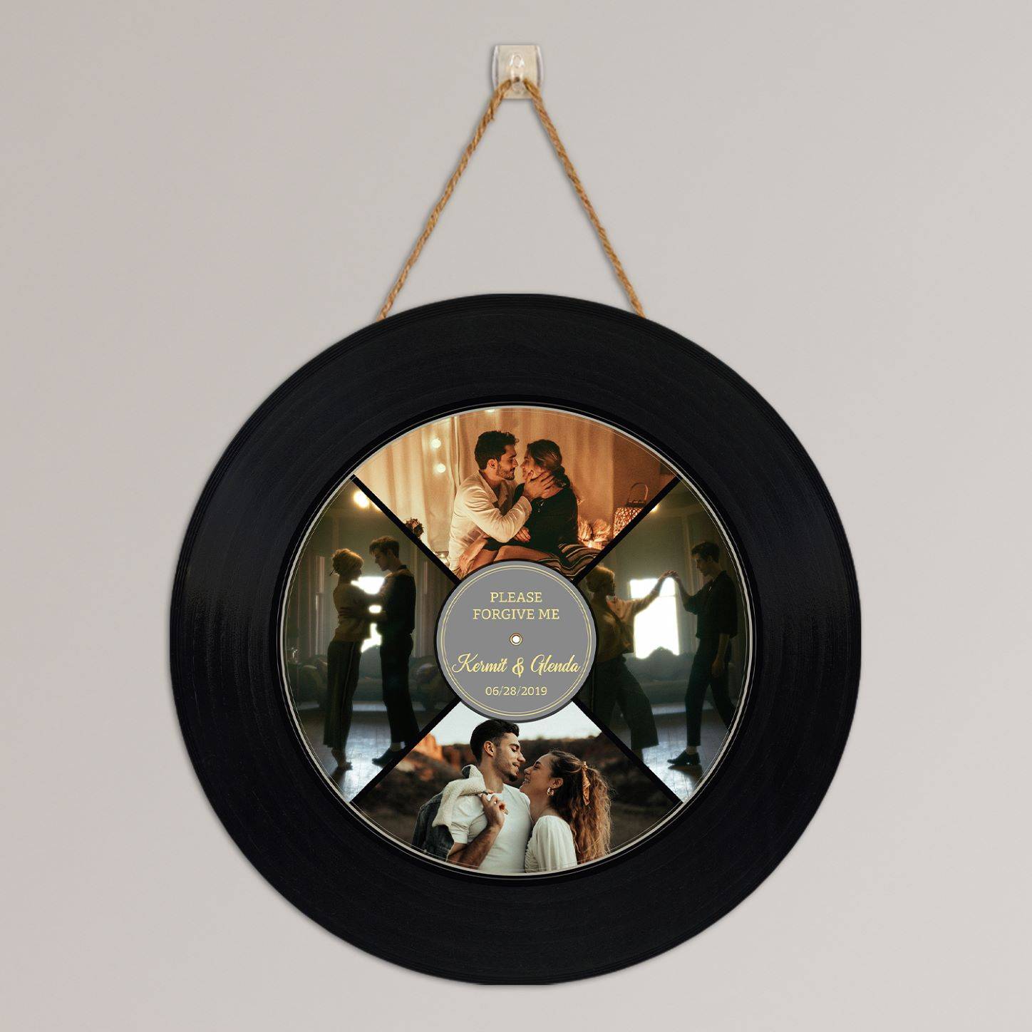 The circular wooden sign designed with the image of the two of you will be perfect for hanging in her house.