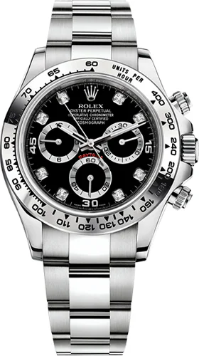 Rolex Daytona White Gold Black Dial Diamonds