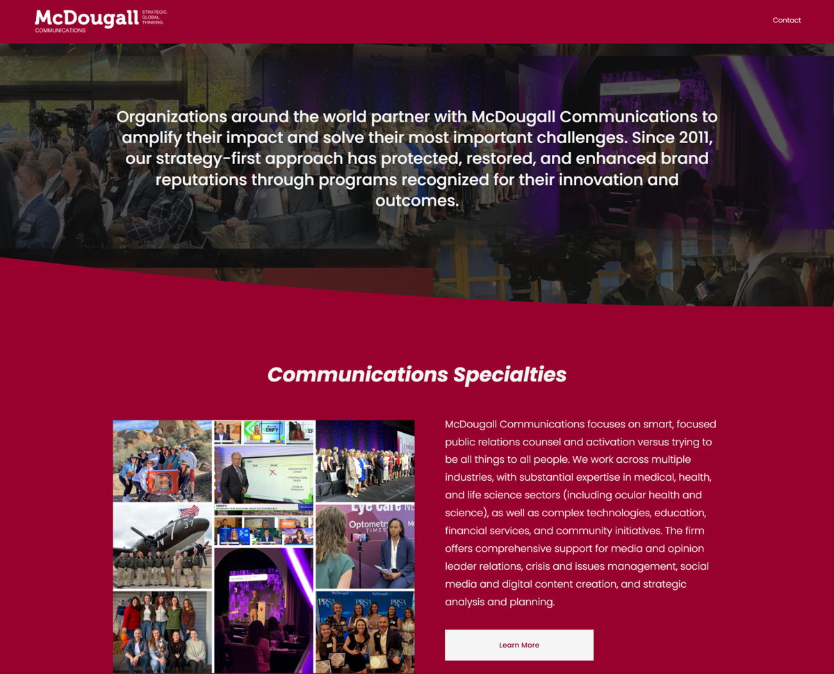 Screenshot of McDougall Communications, from the pr portfolios & websites collection.