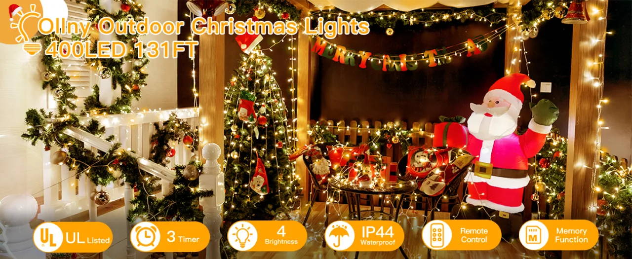 Features of Ollny's 400 leds clear cable multicolor Christmas lights