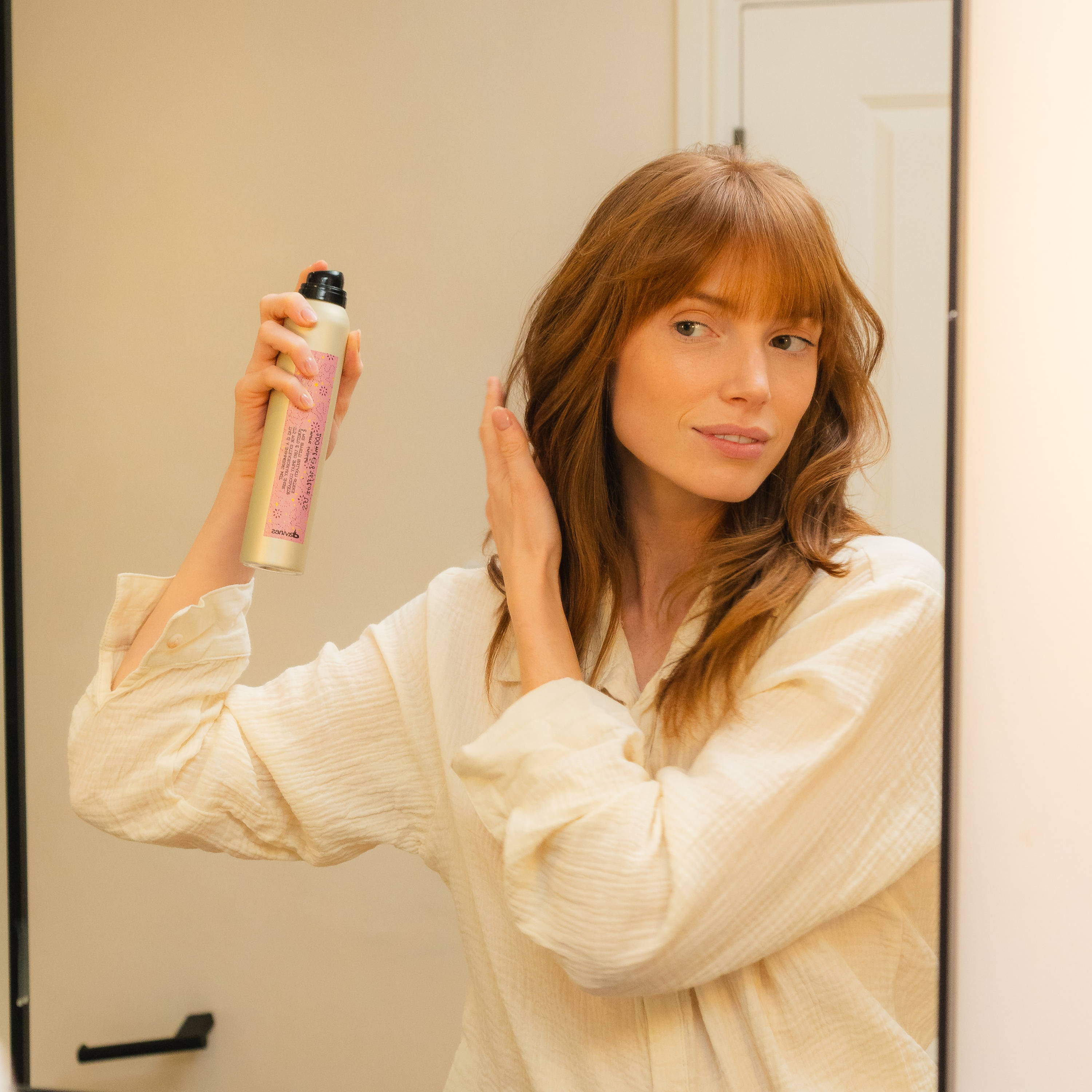 Davines hair model using This is a Shimmering Mist