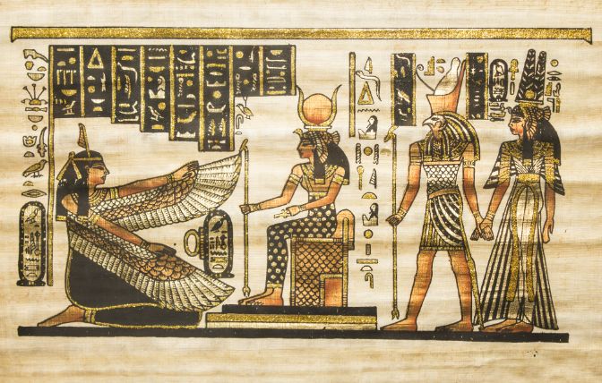 Hieroglyphics on papyrus describing a scene found on the walls of The Temple Of Horus at Edfu