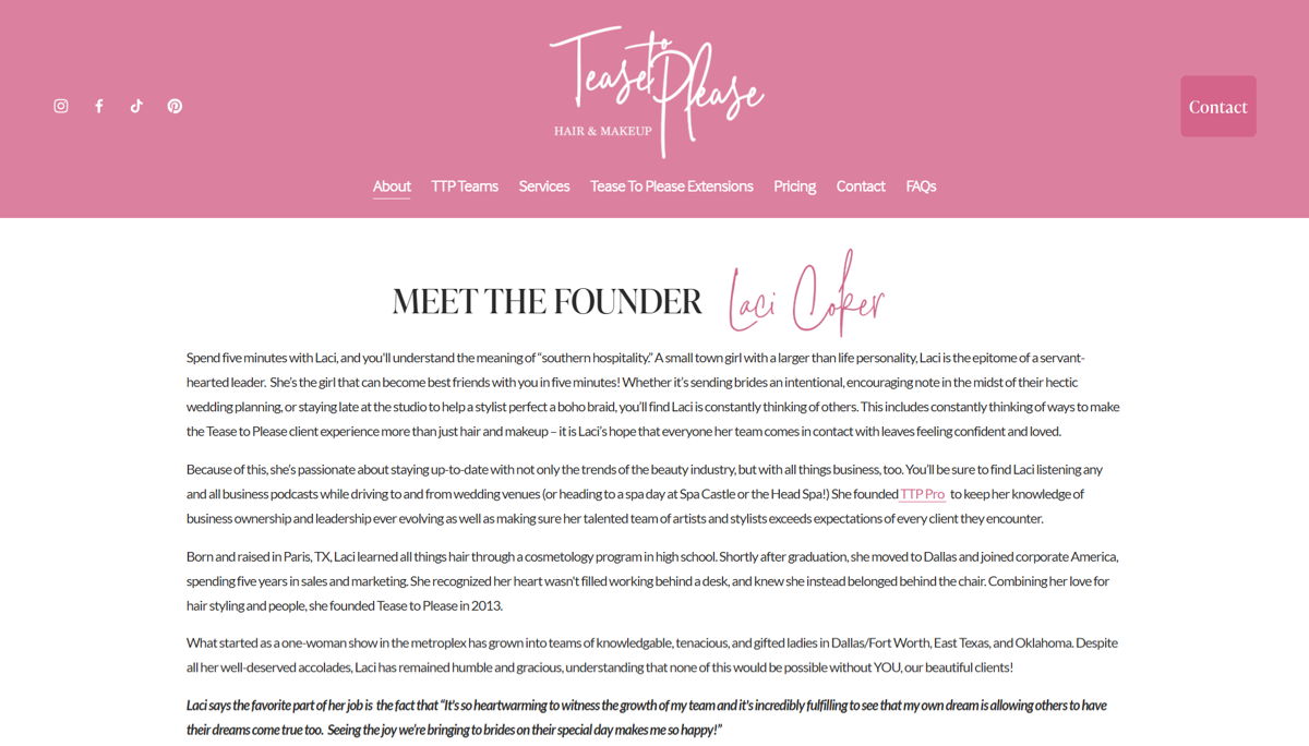 Screenshot of Tease To Please, from the hair stylist portfolios collection.
