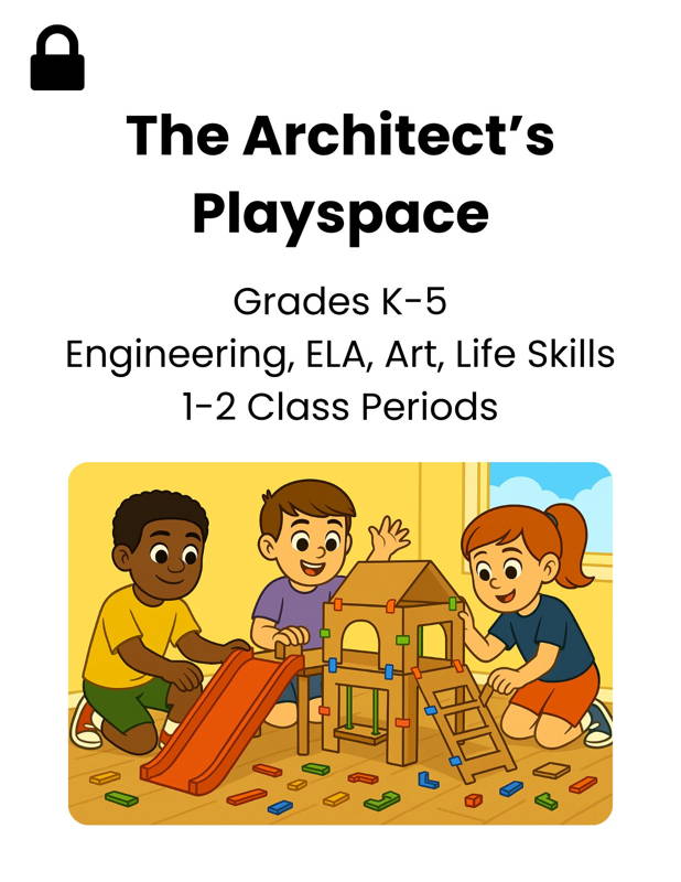 Elementary students collaborate to design and build an architect-themed playspace using 3DuxDesign cardboard shapes and connectors. This hands-on STEM and project-based learning activity for grades K–5 supports engineering design, ELA storytelling, art and creativity, and real-world life skills such as teamwork, problem solving, and communication, making it ideal for classroom centers and cross-curricular instruction.