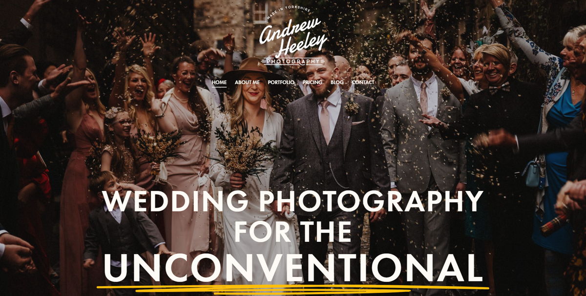 Screenshot of Andrew Heeley Photography, from the wedding photography websites collection.