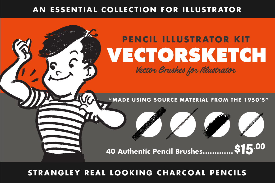 Retro pencil brushes for Illustrator