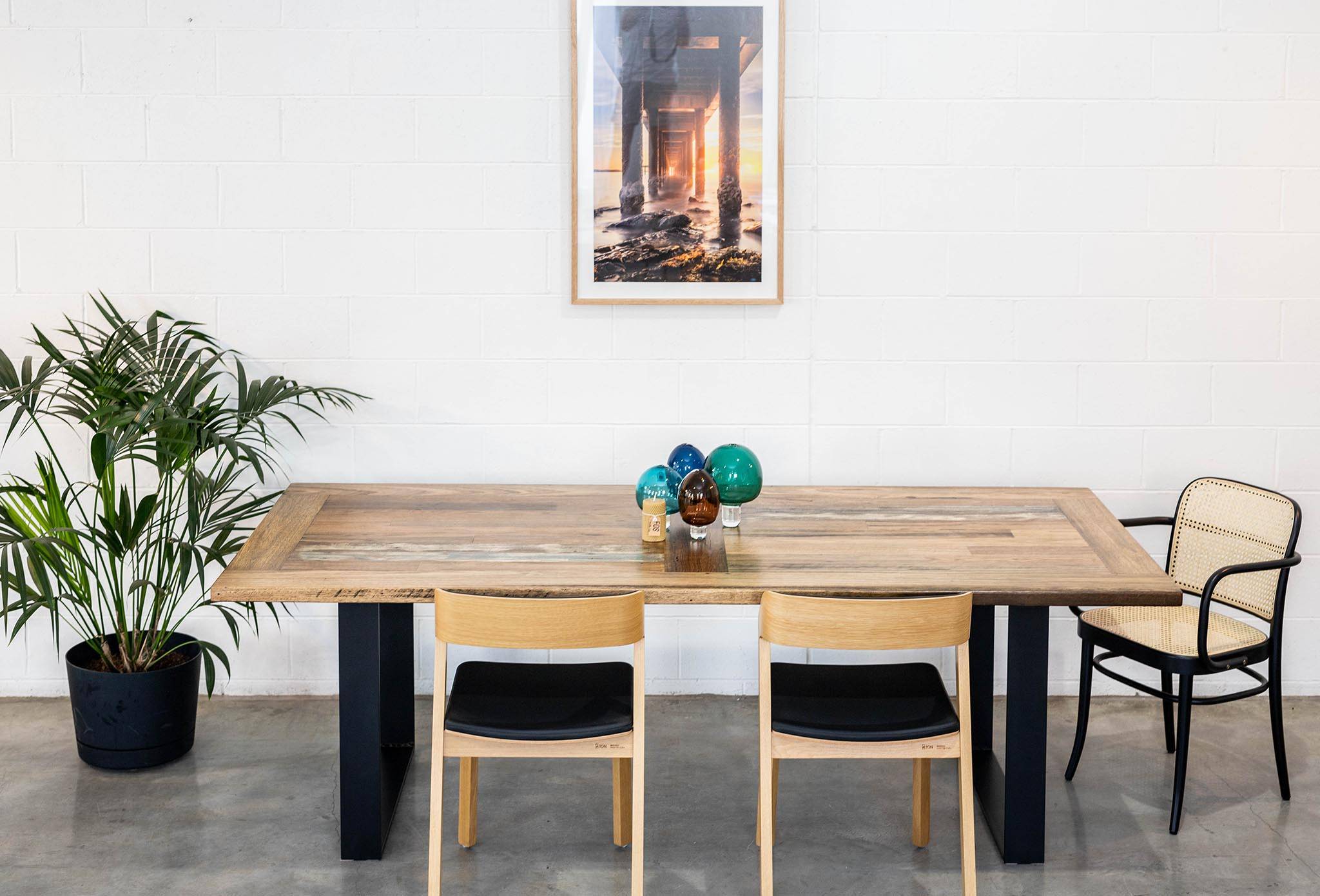 Double Panel Stained Timber Dining Table
