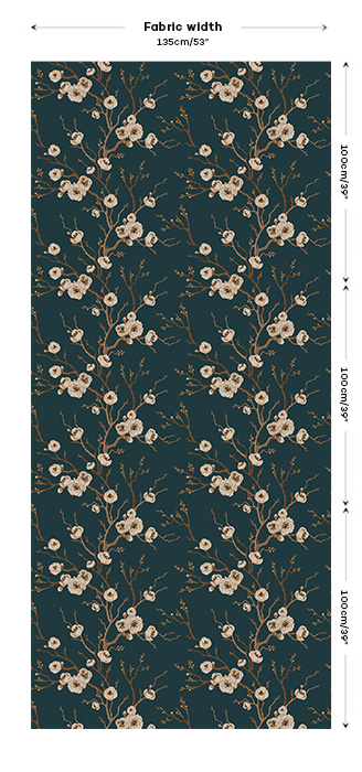 blue chinoiserie fabric with cherry blossom pattern image