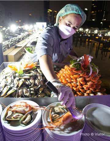 International buffet featuring seafood