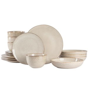 Taupe - Gibson Elite Matisse 16-Piece Reactive Stoneware Double Bowl Dinnerware Set