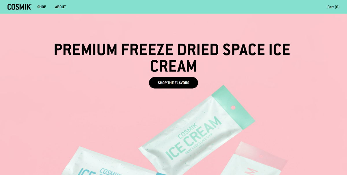 Screenshot of Cosmik, from the squarespace ecommerce examples collection.