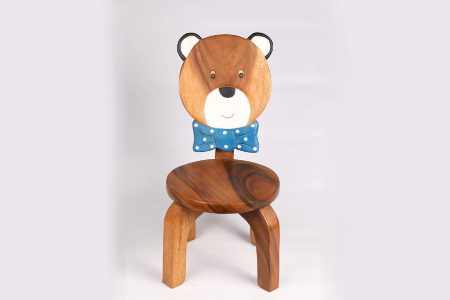 Children’s Teddy Bear wooden chair themed with solid backrest